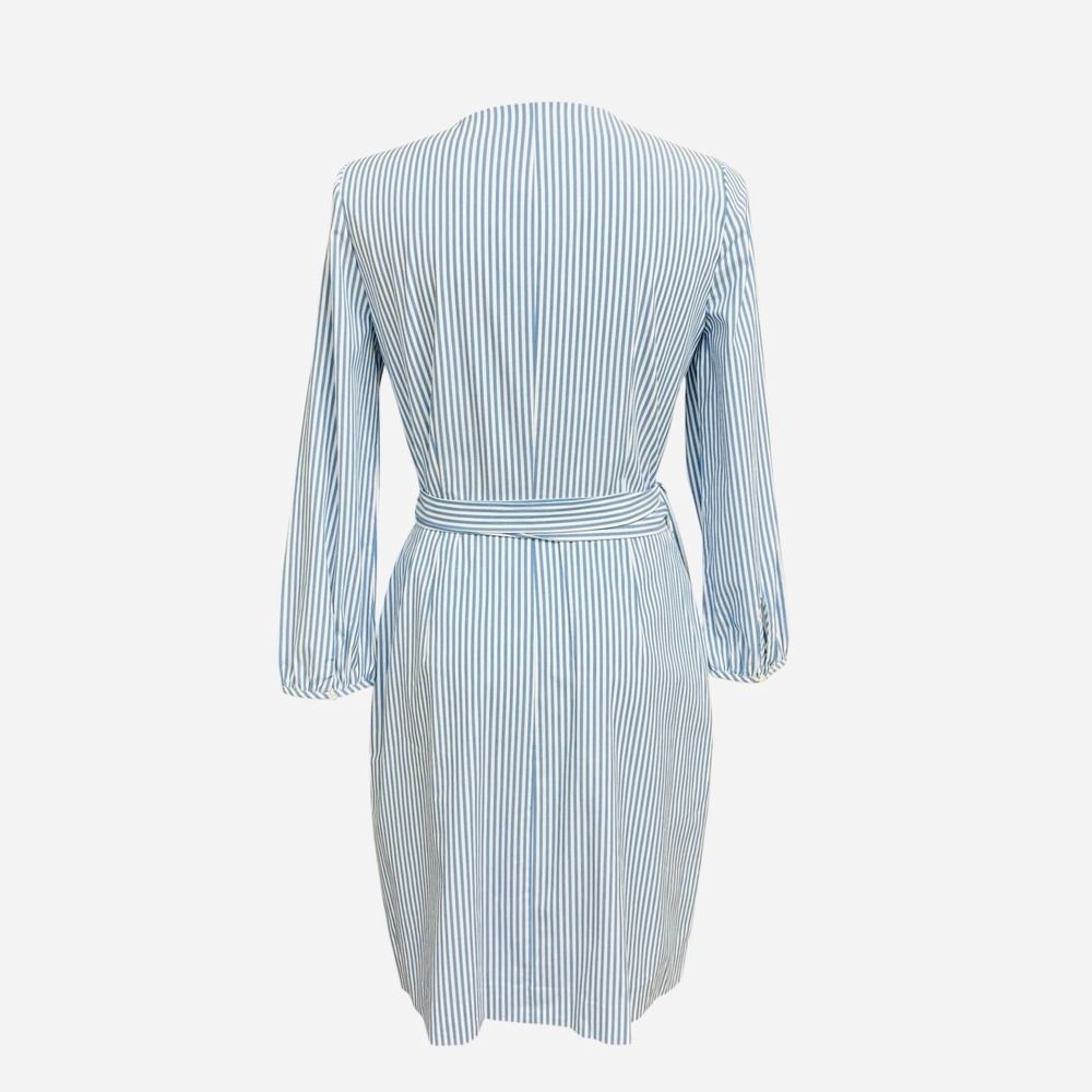 NWT J. Crew Wrap Dress Women's Size 4 Striped Cotton Poplin Blue White  Lined - Picture 5 of 16